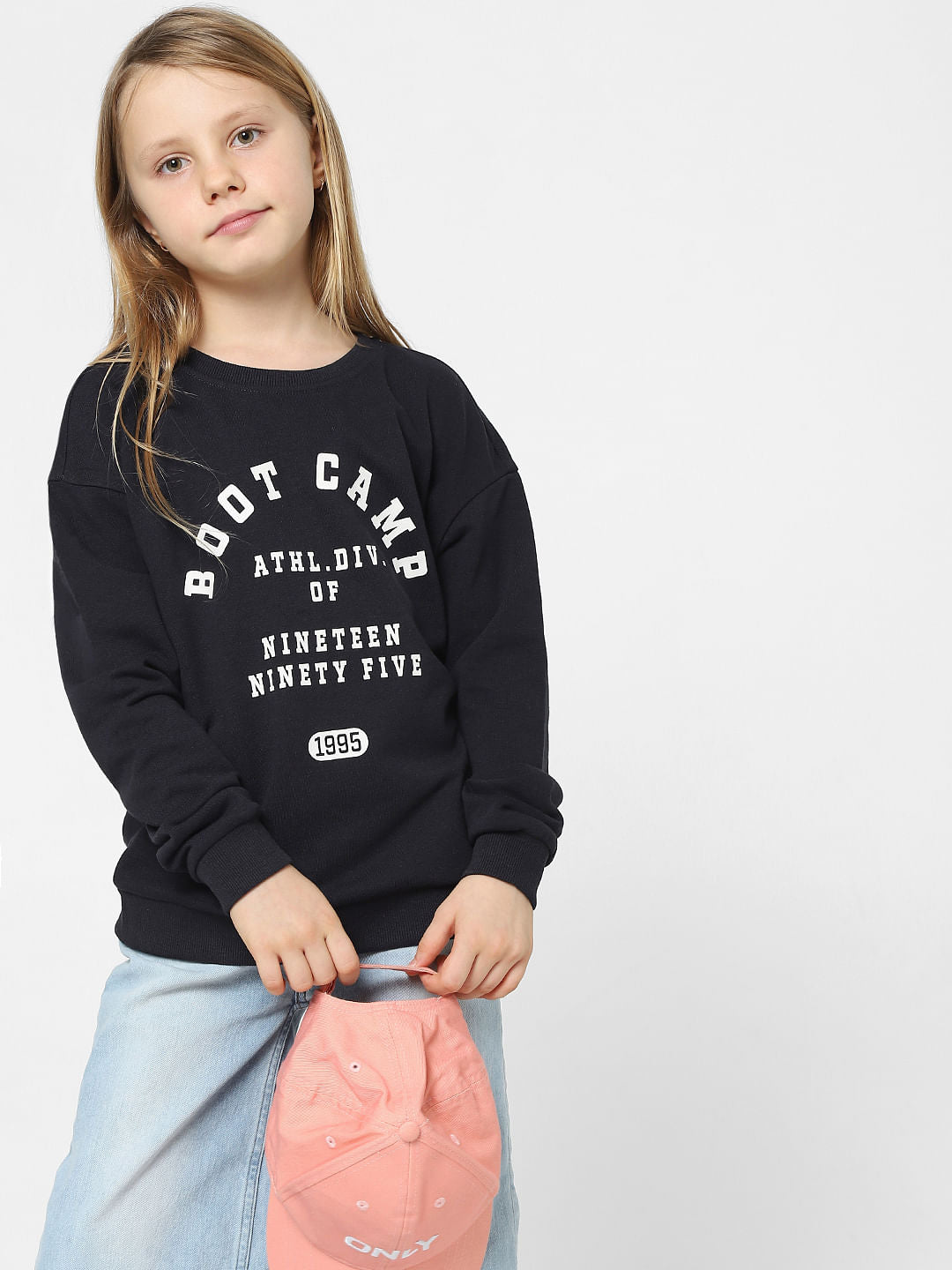 Girls Black Text Print Sweatshirt