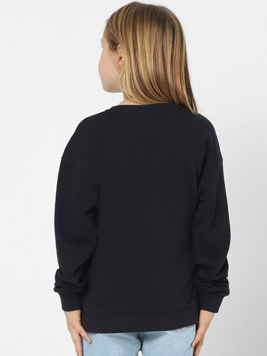 Girls Black Text Print Sweatshirt