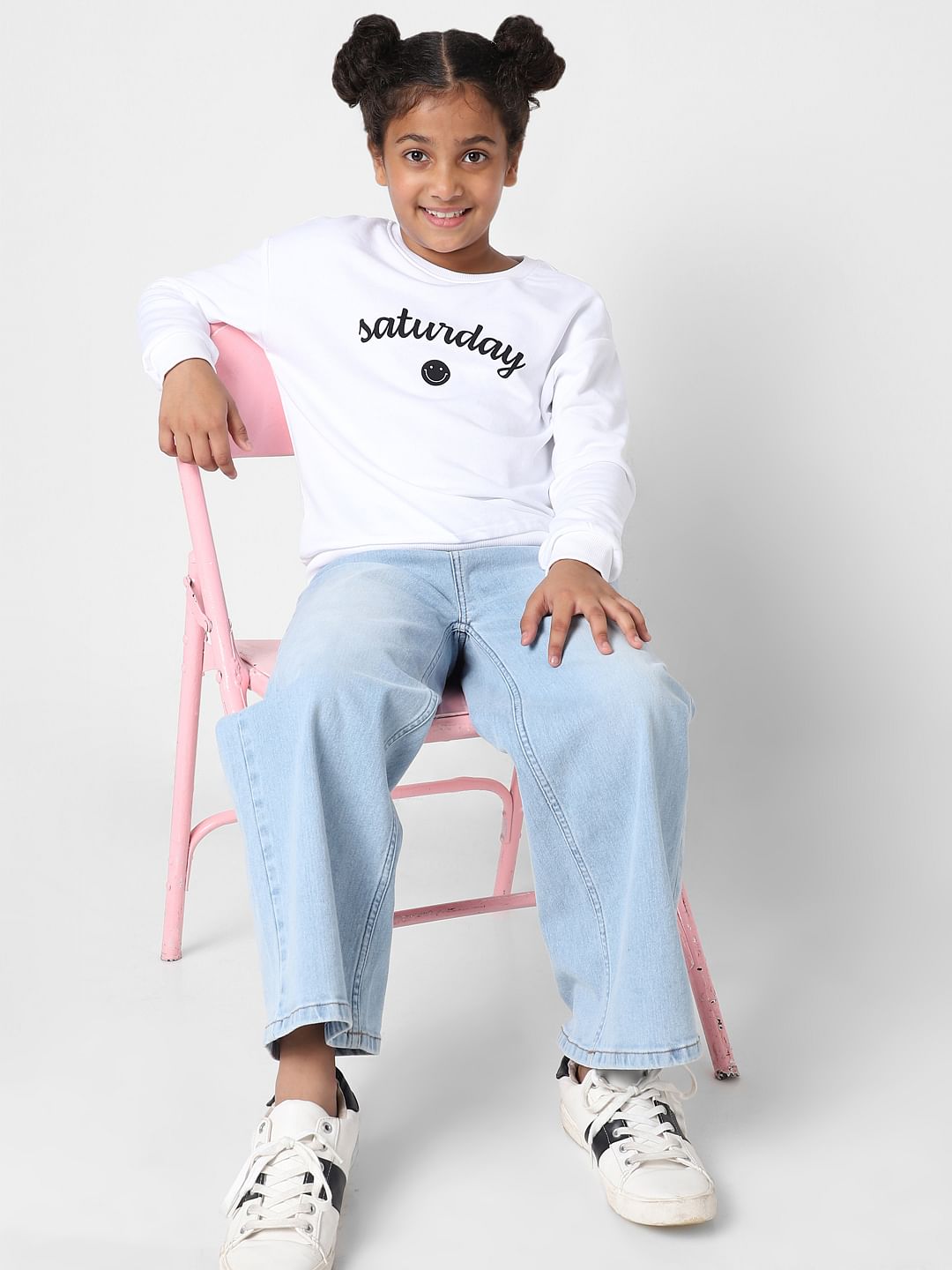 Girls White Saturday Print Sweatshirt
