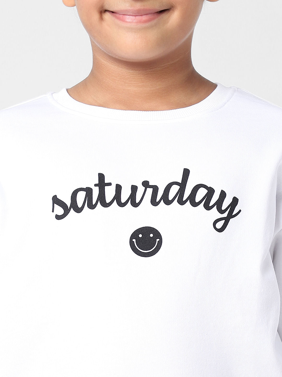 Girls White Saturday Print Sweatshirt