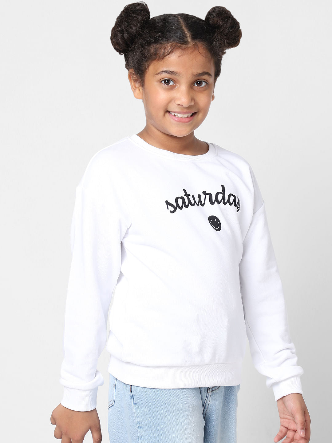 Girls White Saturday Print Sweatshirt