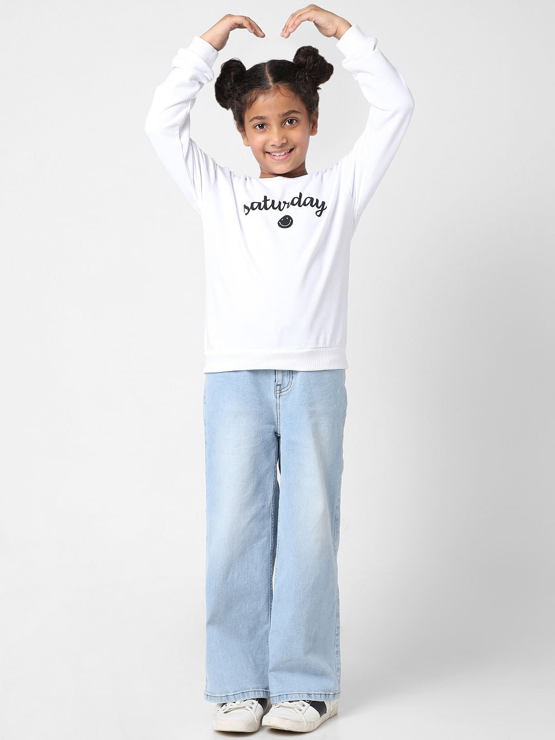 Girls White Saturday Print Sweatshirt