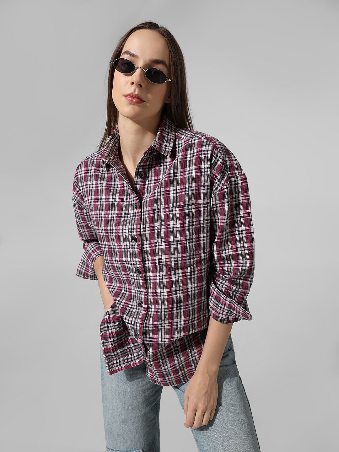 Pink Oversized Checked Shirt