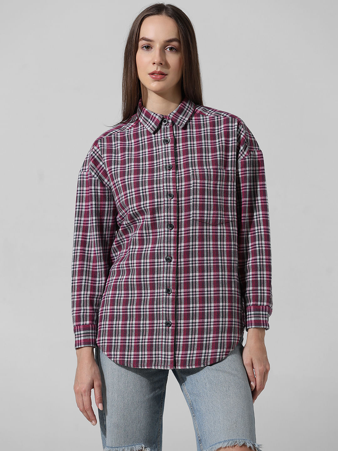 Pink Oversized Checked Shirt