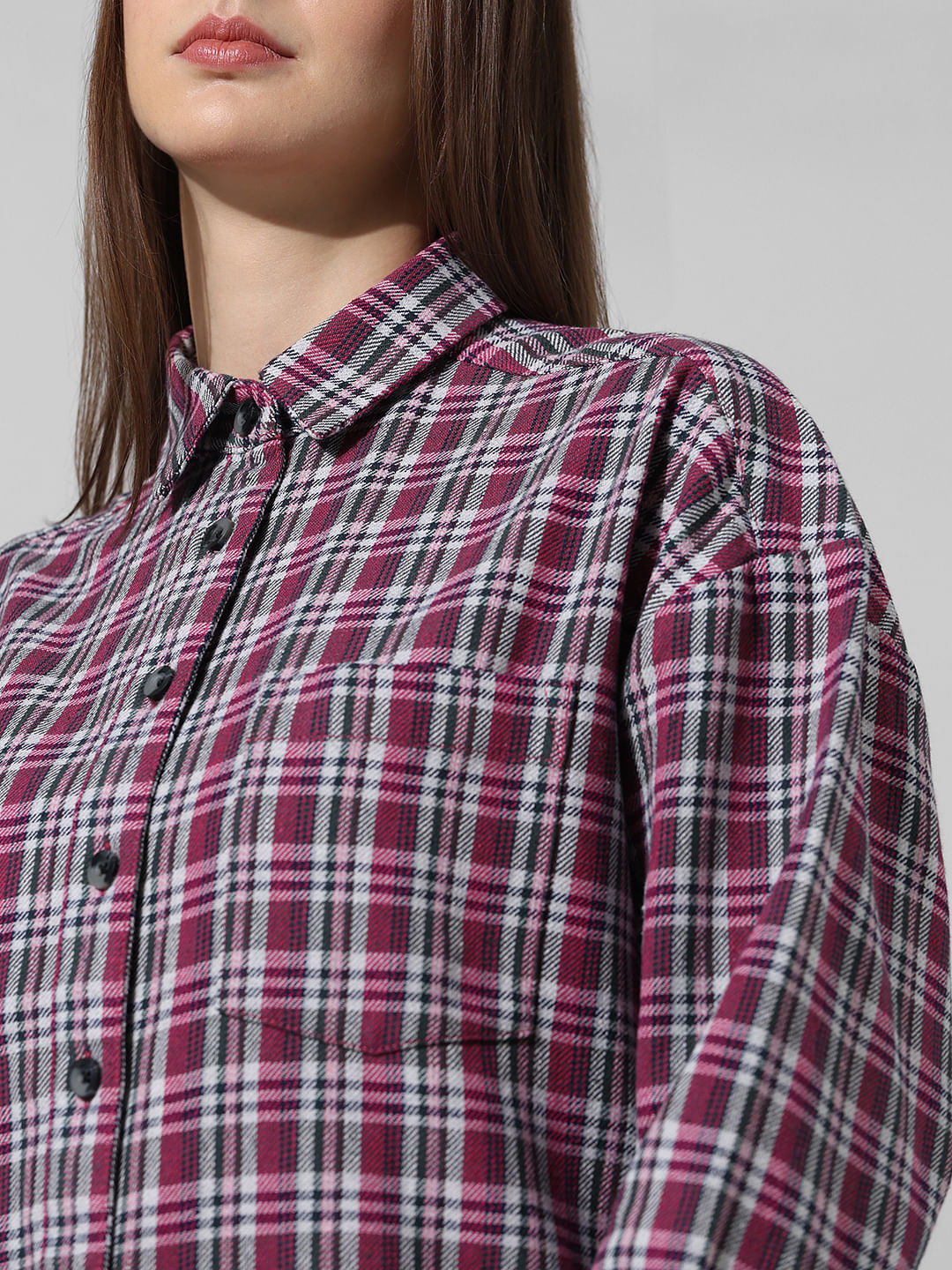 Pink Oversized Checked Shirt