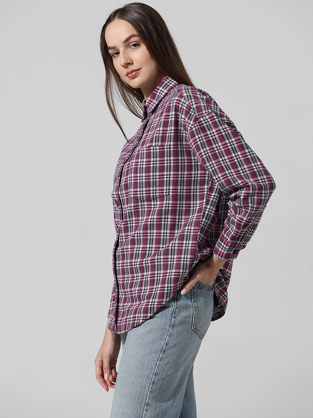 Pink Oversized Checked Shirt