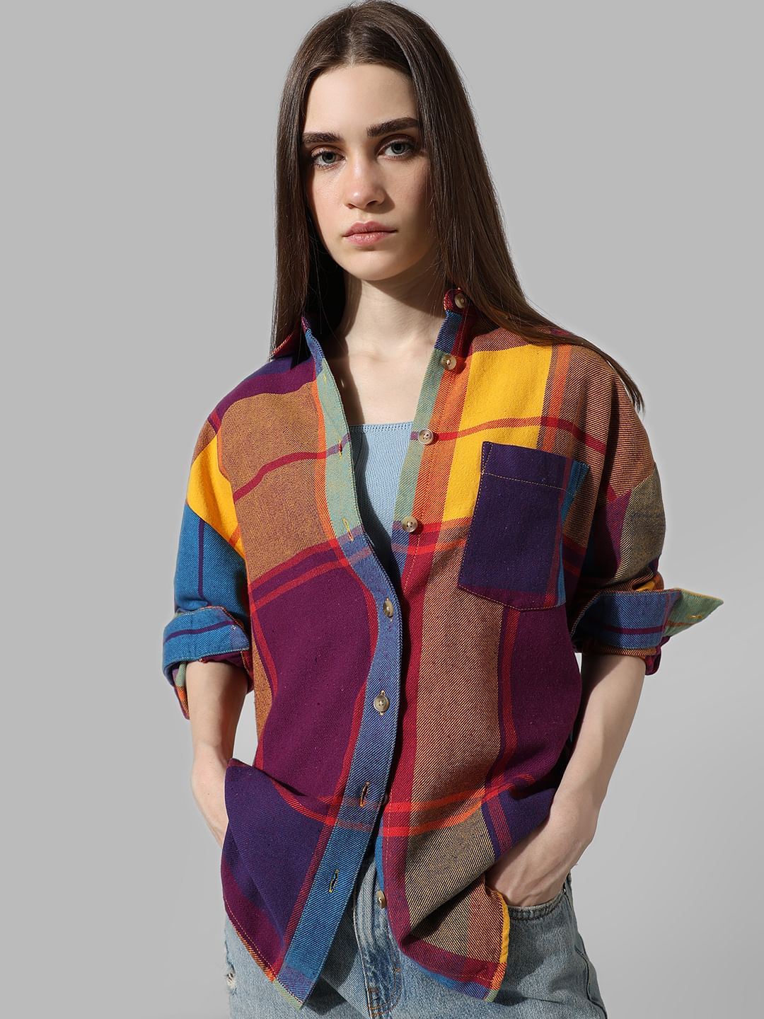 Red Check Oversized Shirt