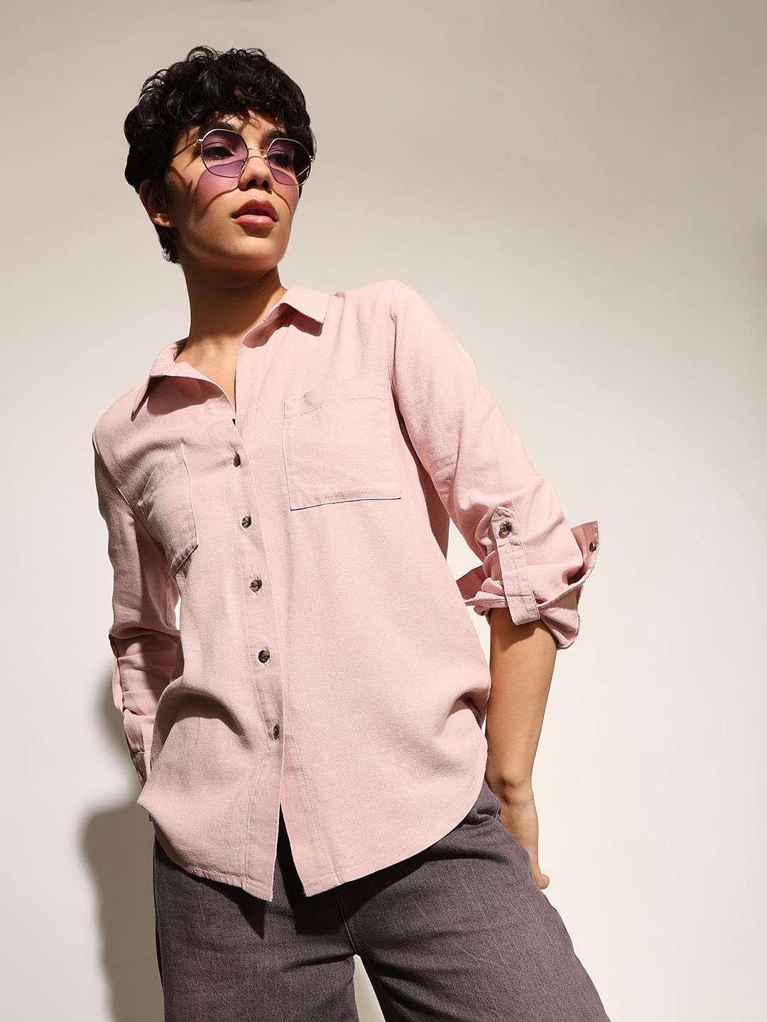 Pink Linen Blend Oversized Shirt