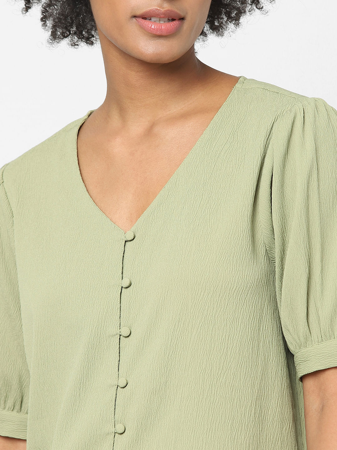 Green Puff Sleeves Top