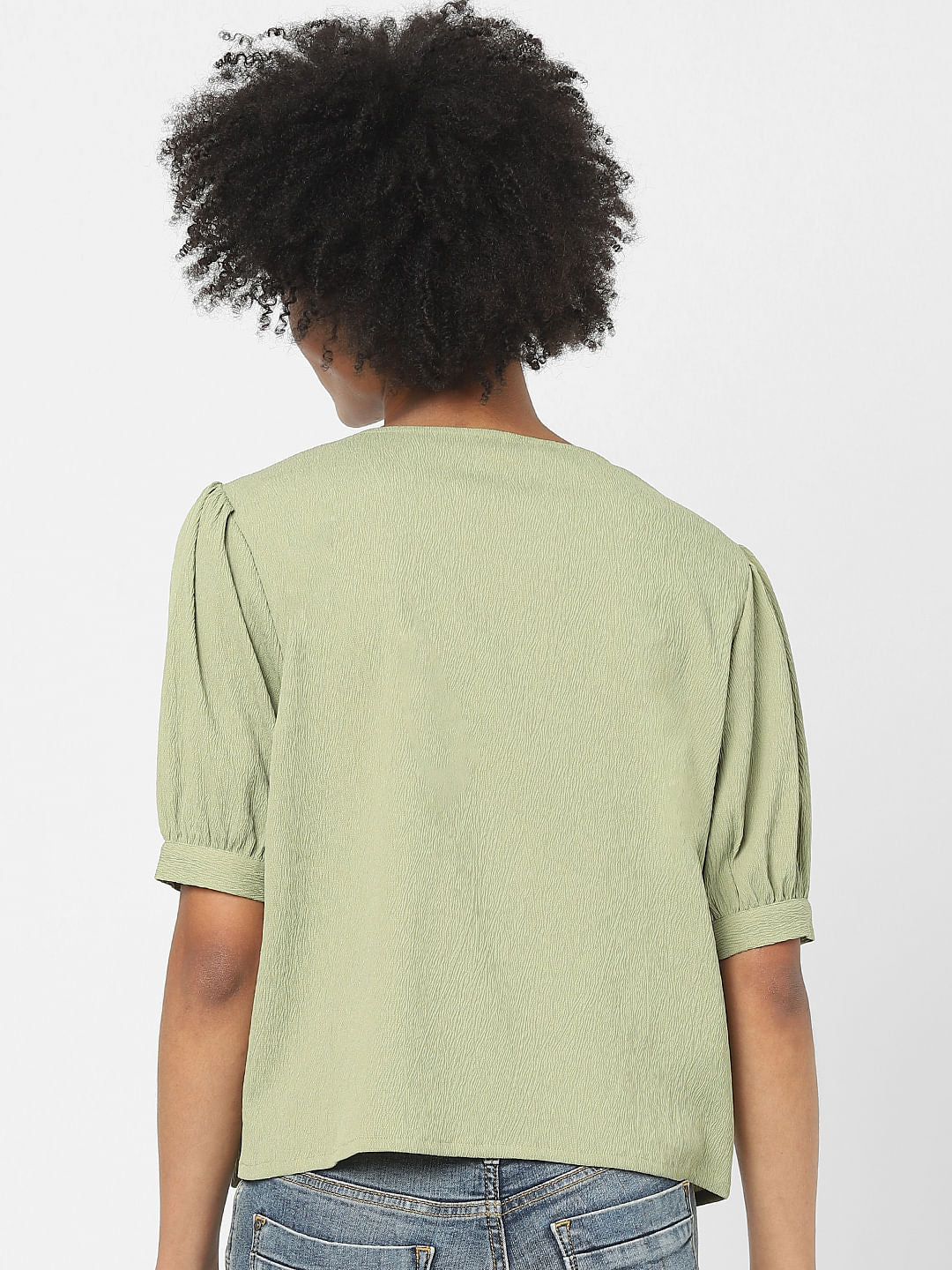 Green Puff Sleeves Top