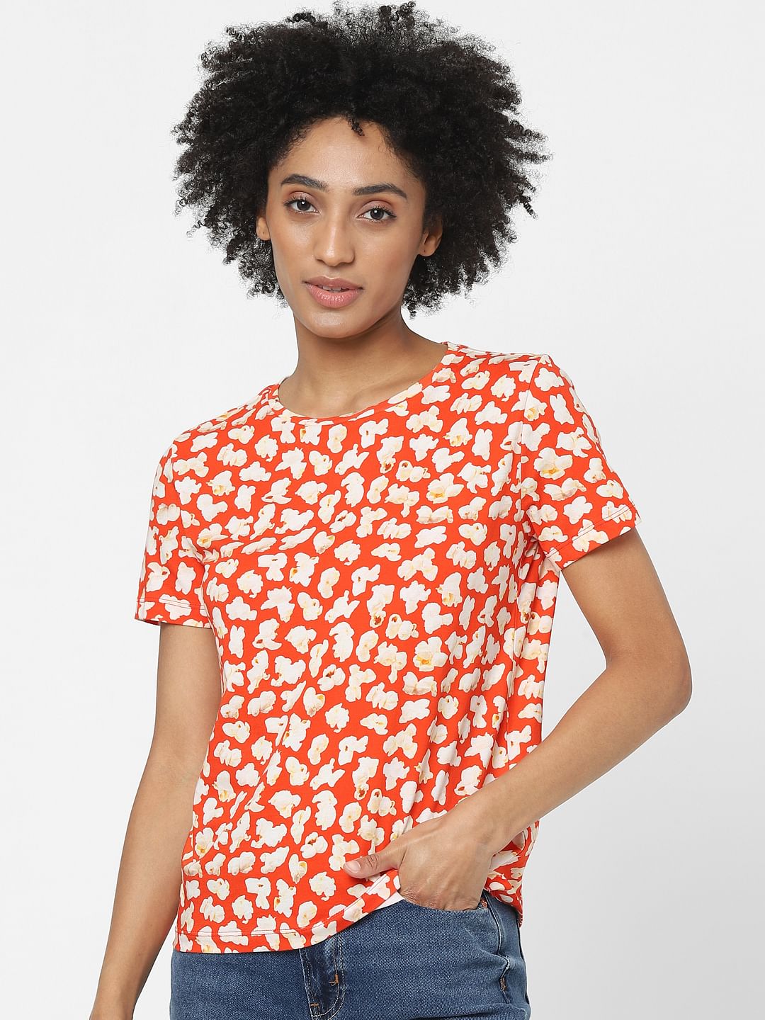 Orange Floral Print T-Shirt