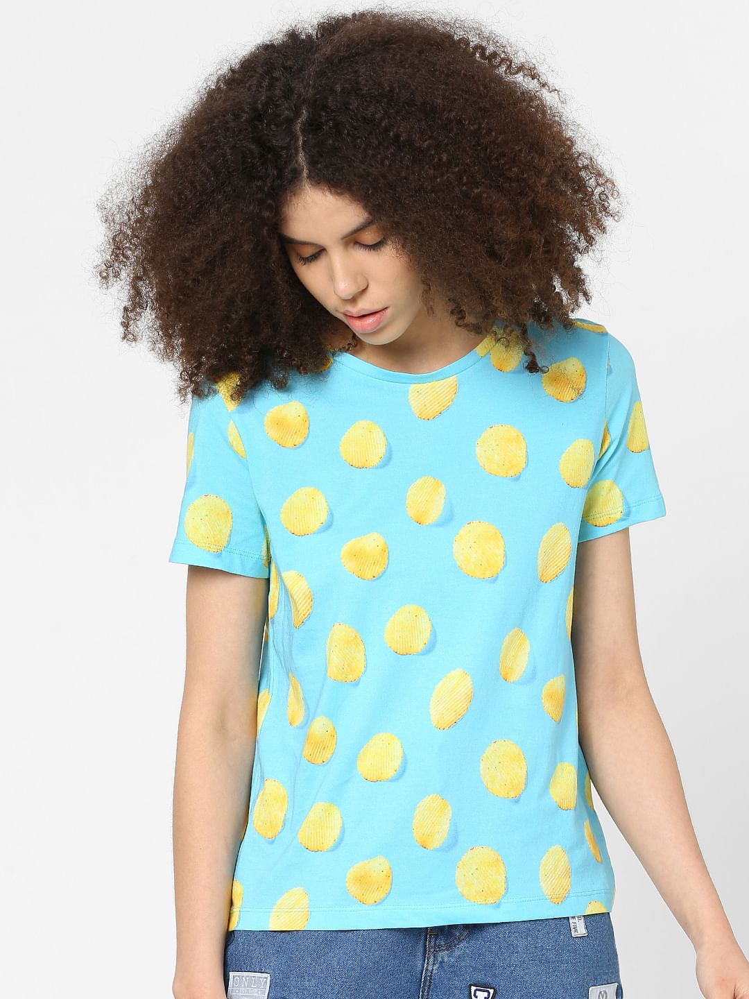 Blue Potato Chip Print T-Shirt