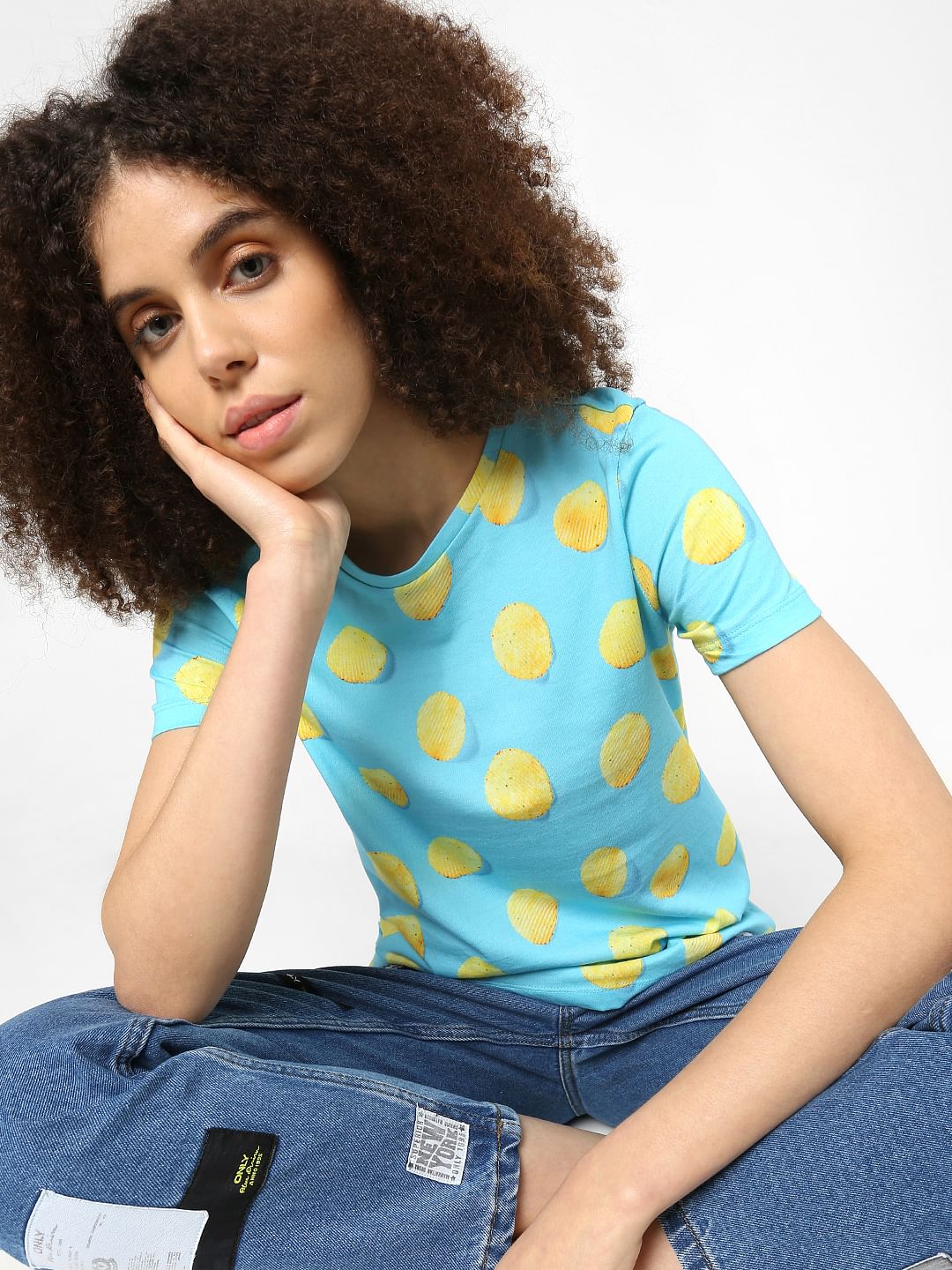 Blue Potato Chip Print T-Shirt