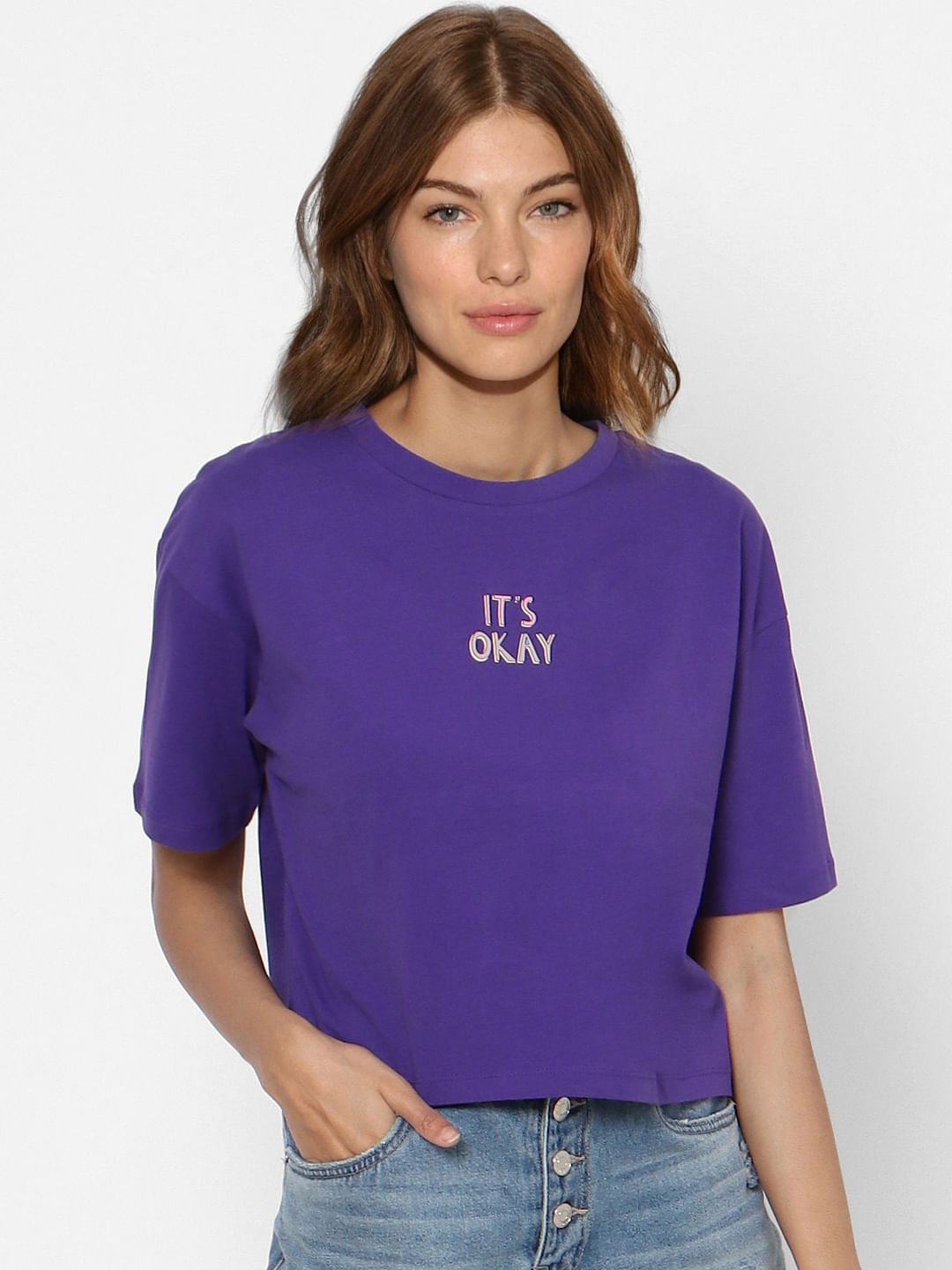 Purple Slogan Print T-Shirt