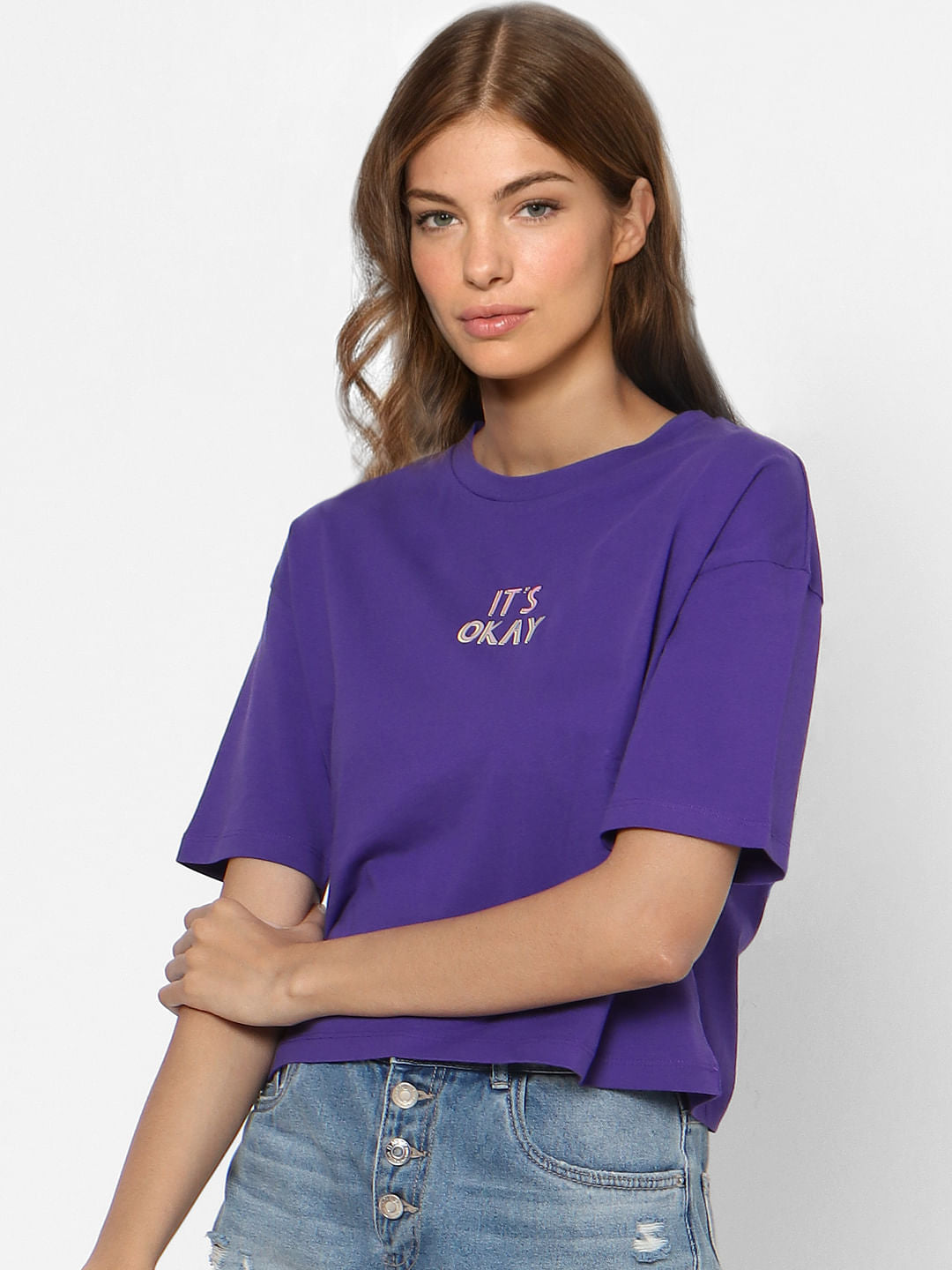 Purple Slogan Print T-Shirt
