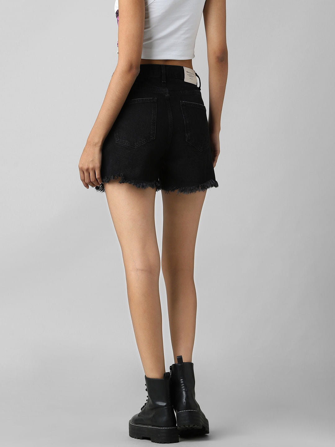 Black High Rise Distressed Denim Shorts