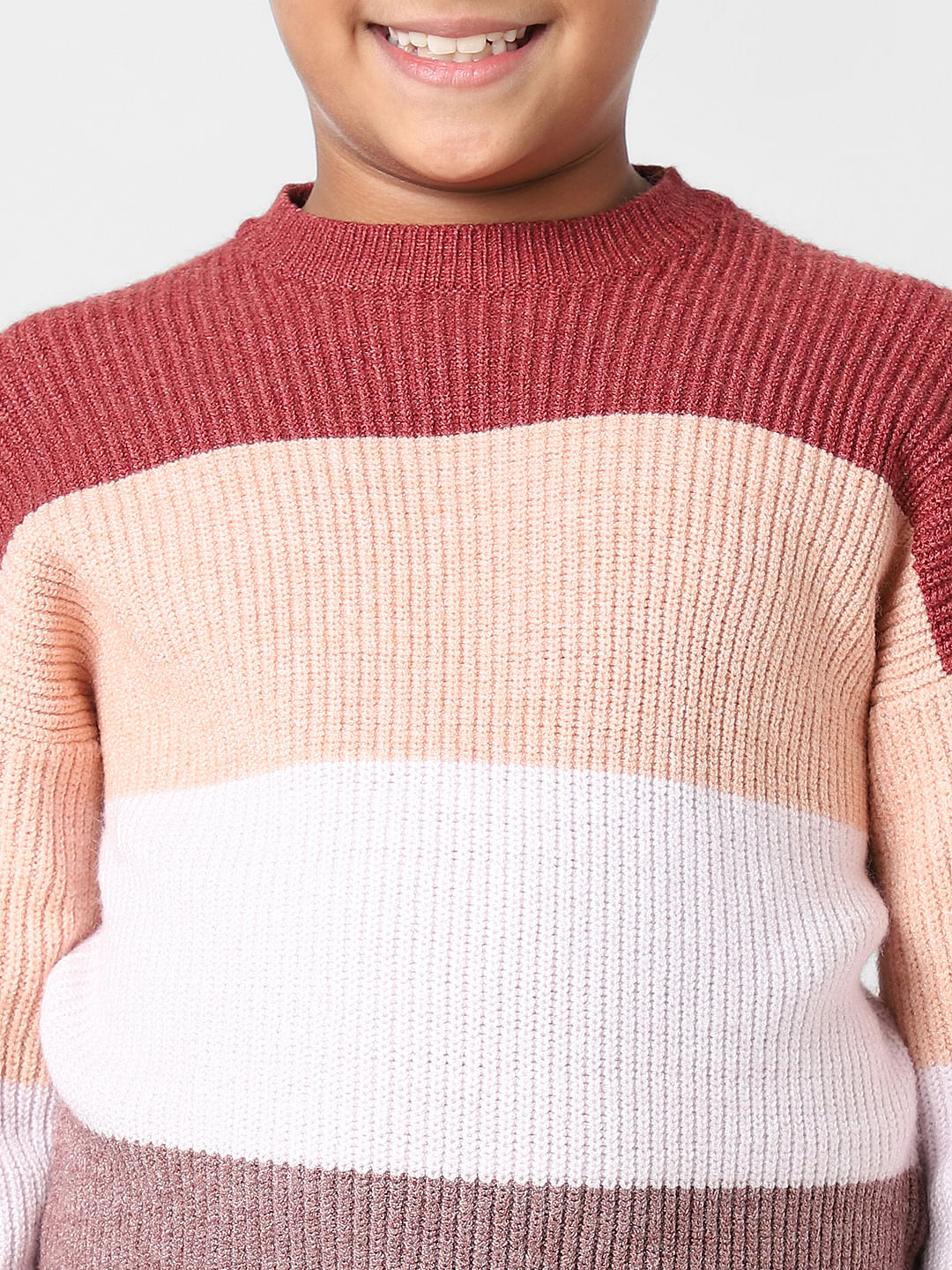 Girls Maroon Colourblocked Pullover