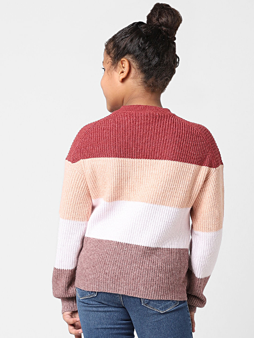 Girls Maroon Colourblocked Pullover