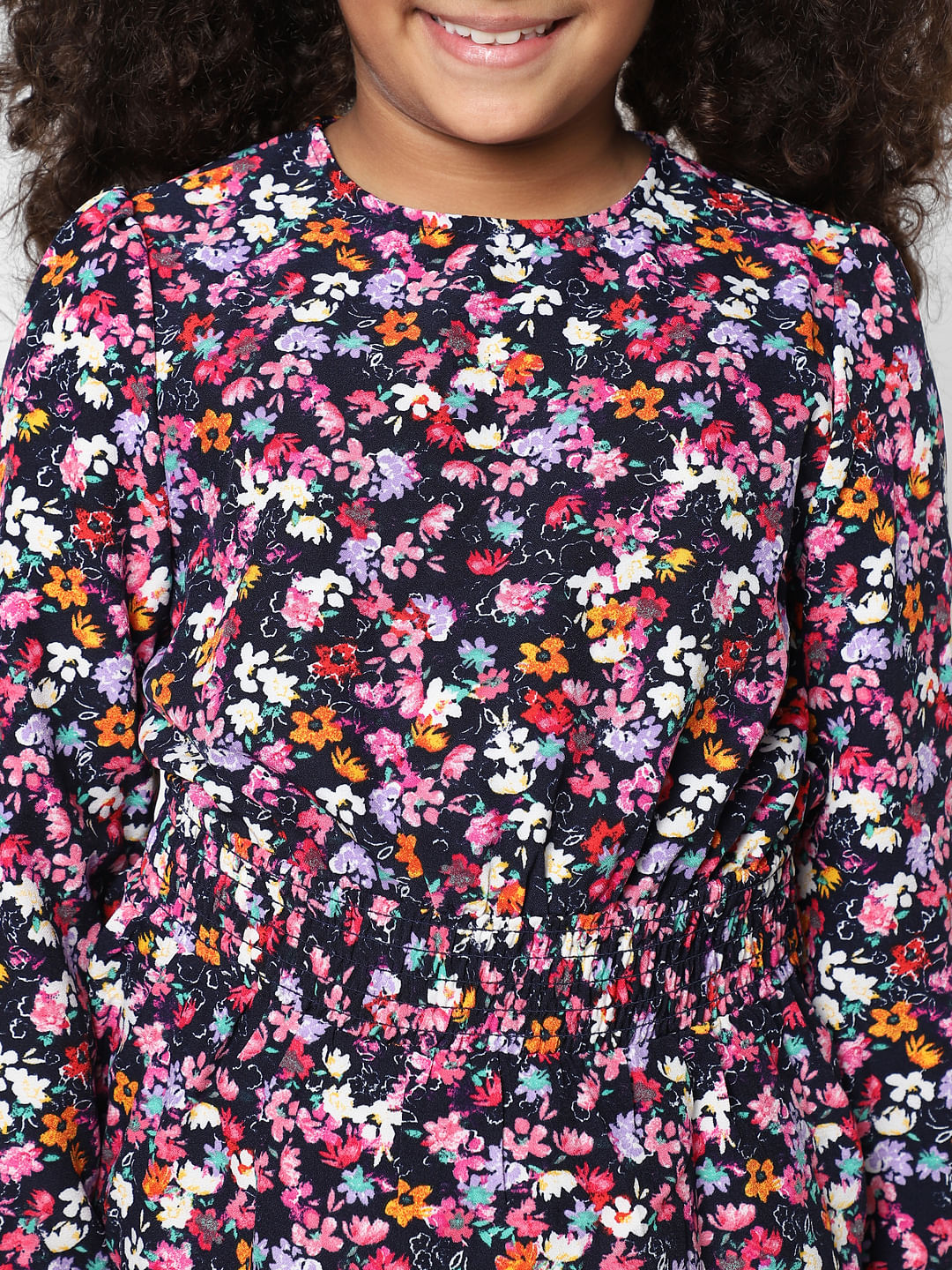 Girls Navy Blue Floral Layered Dress