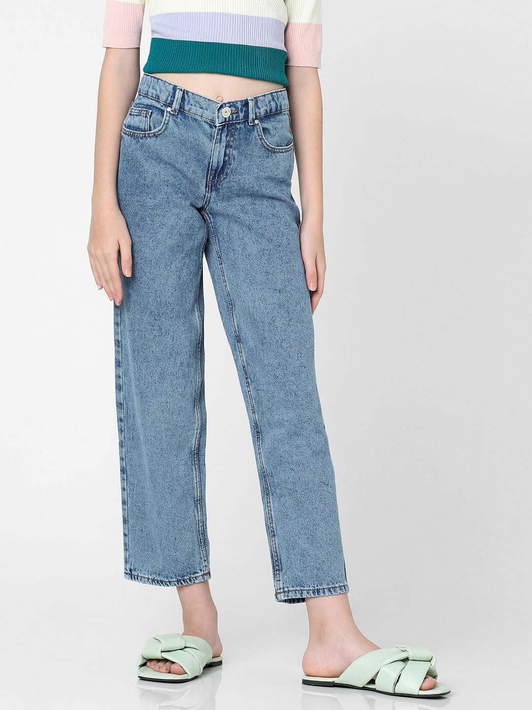 Blue High Rise Carrot Fit Jeans