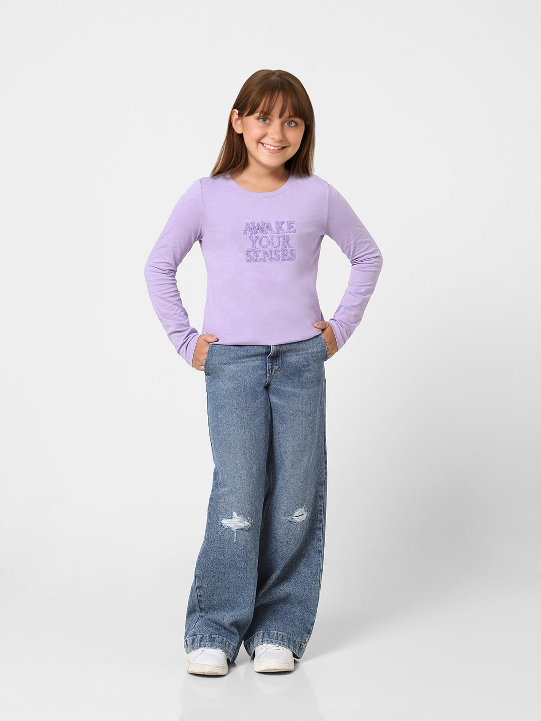 Girls Purple Text Print Top