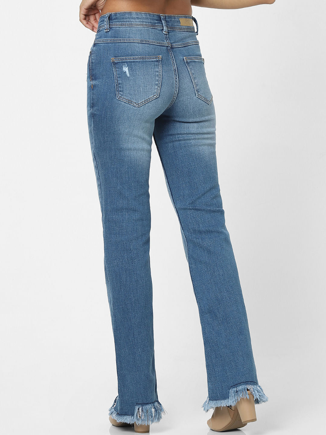 Blue High Waist Raw Edge Flared Jeans