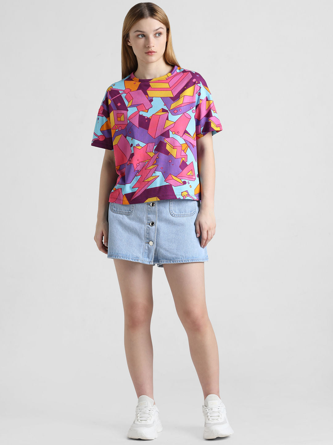 Pink Abstract Print Boxy T-Shirt