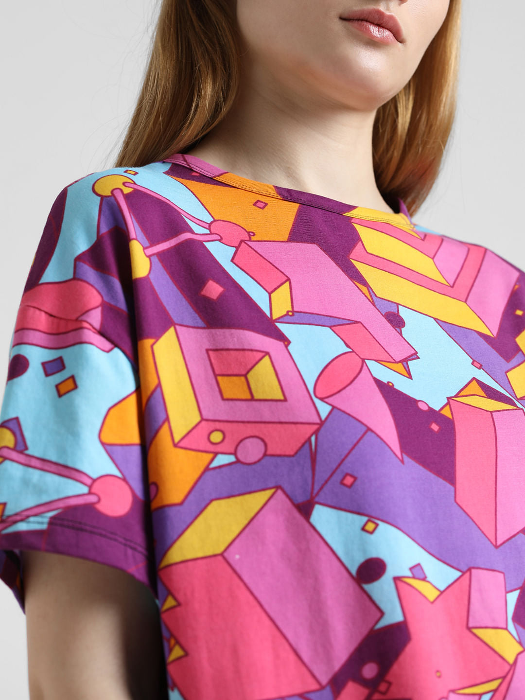 Pink Abstract Print Boxy T-Shirt