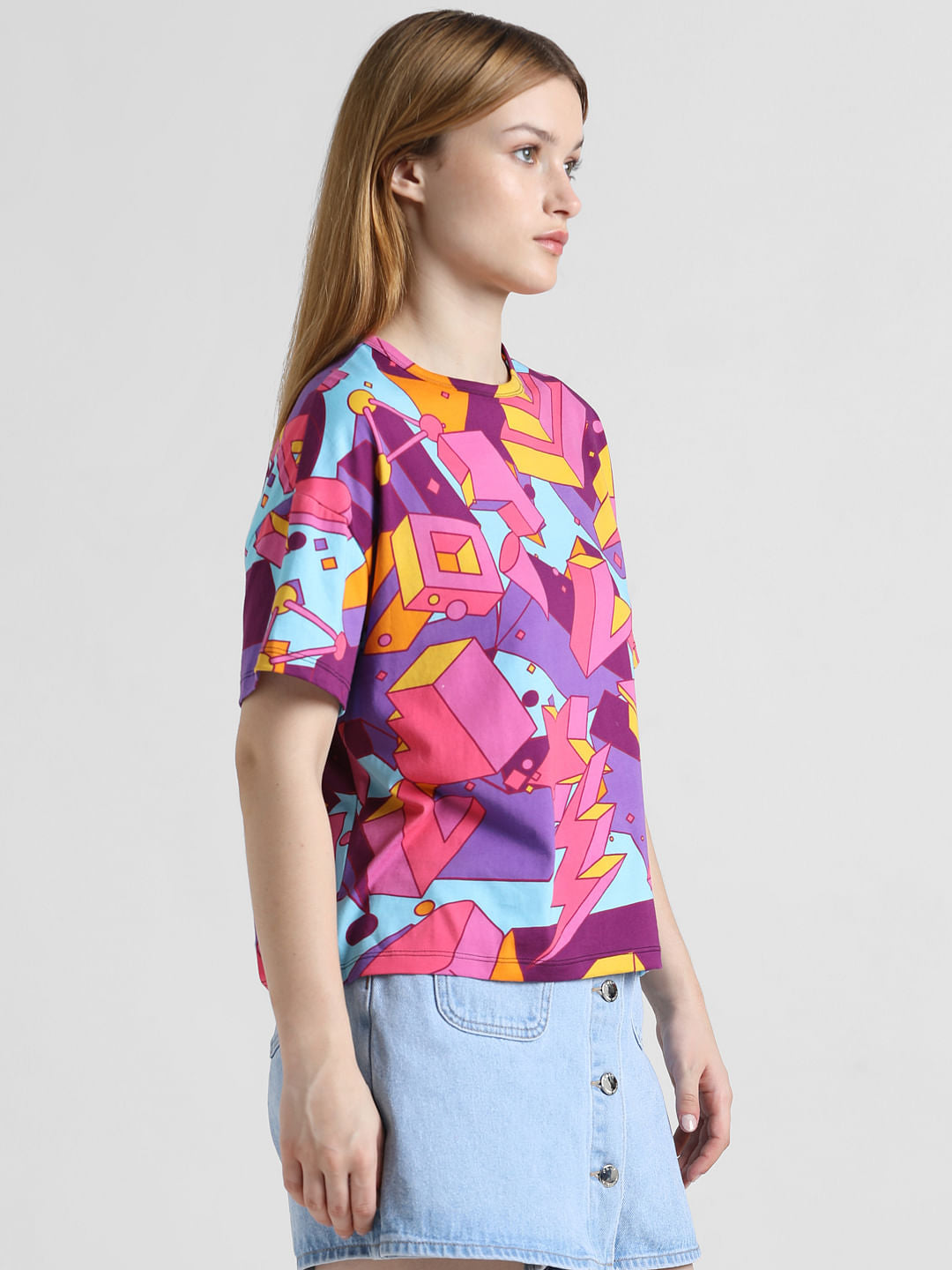 Pink Abstract Print Boxy T-Shirt