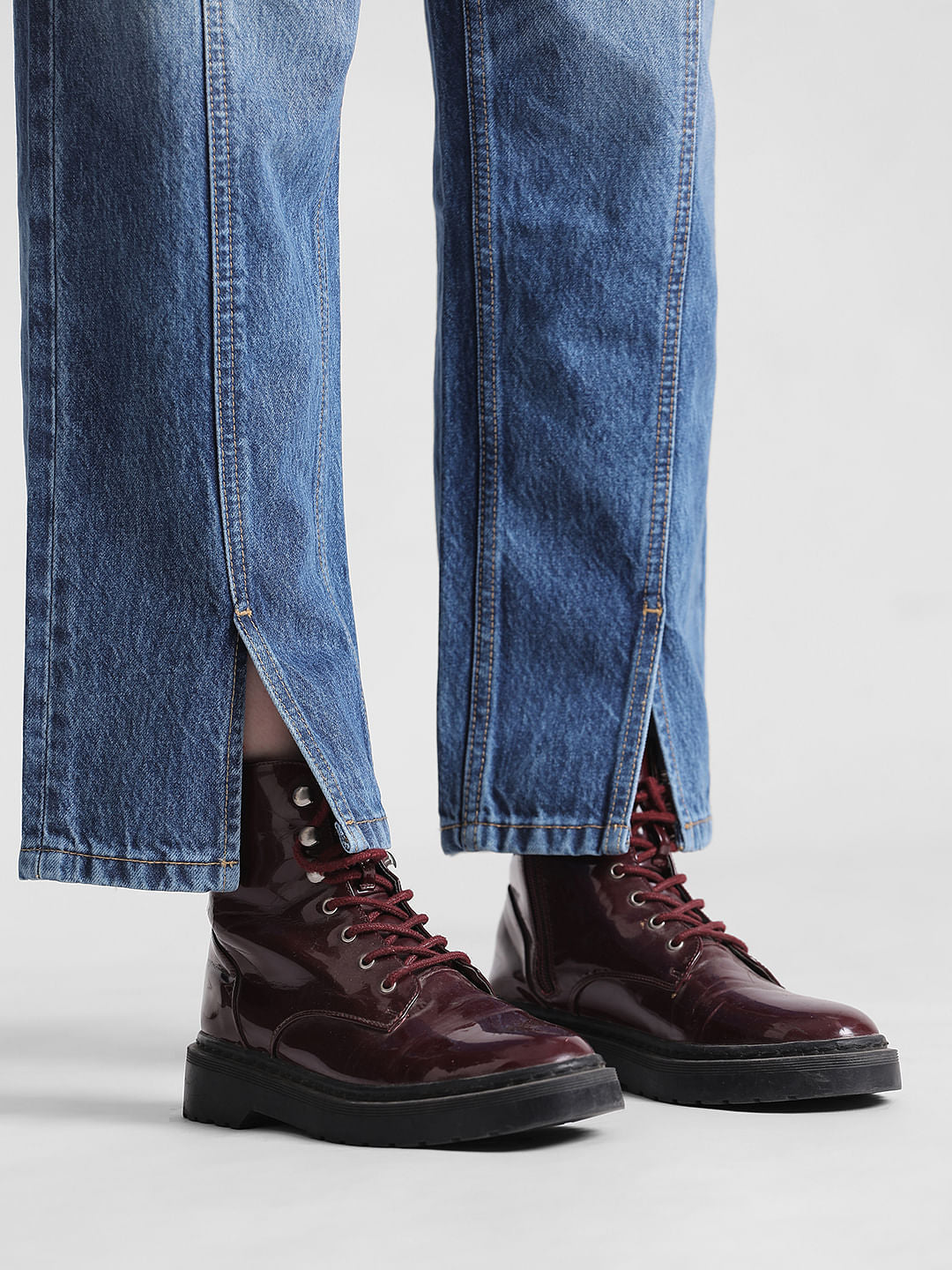 Blue High Rise Slit Straight Fit Jeans