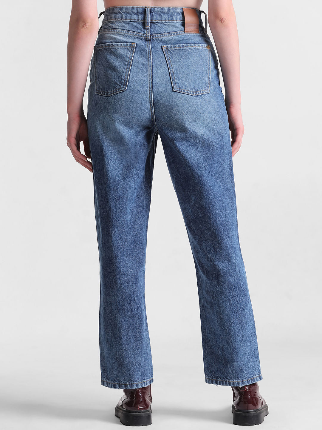 Blue High Rise Slit Straight Fit Jeans