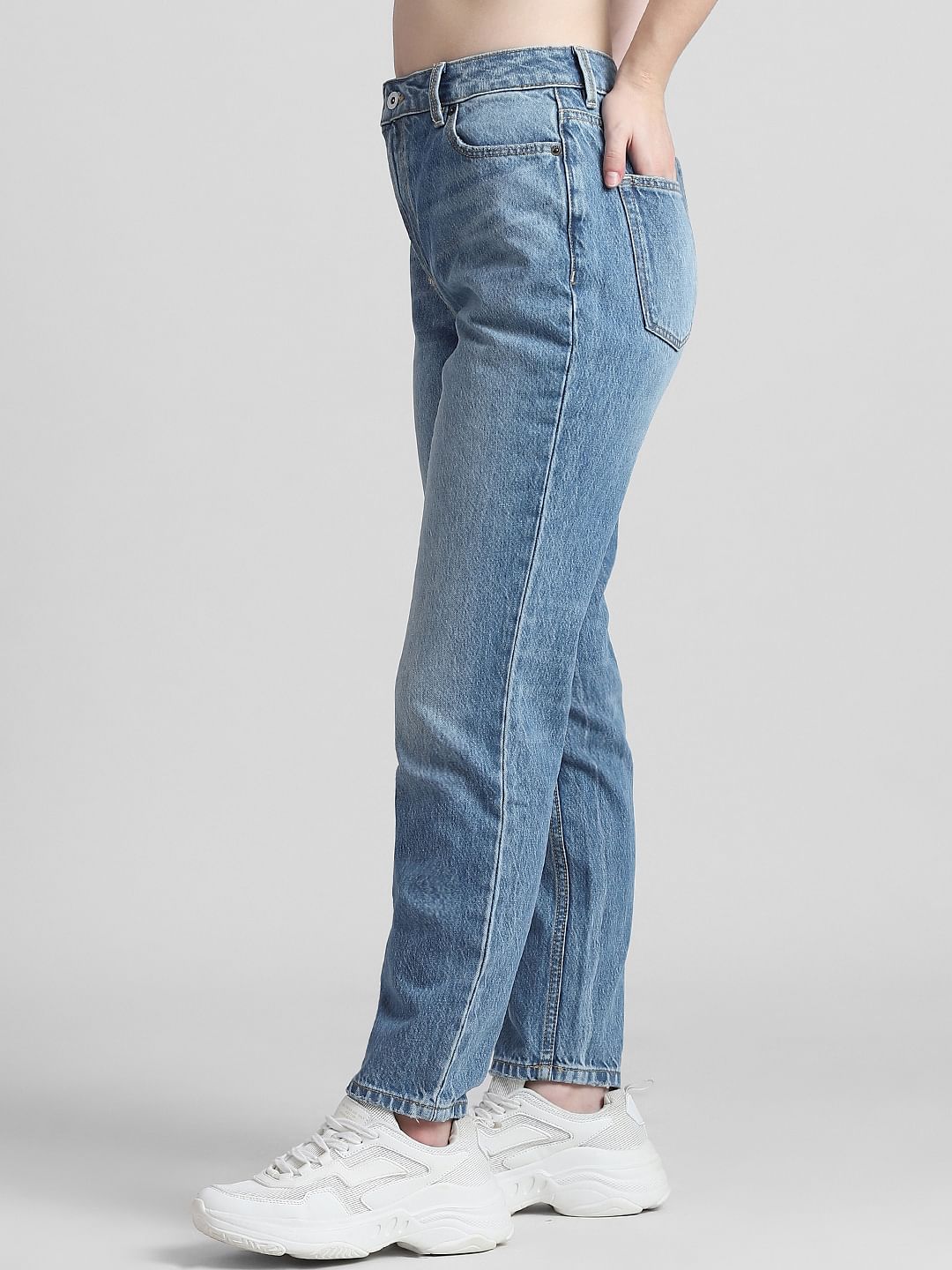 Blue High Rise Mom Fit Jeans