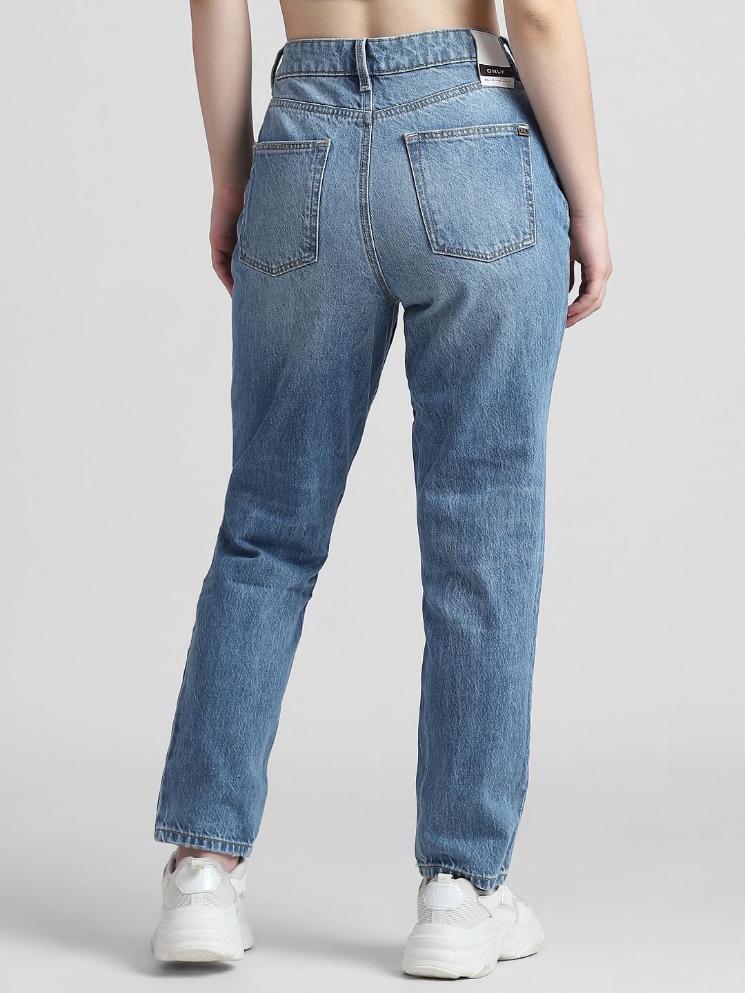 Blue High Rise Mom Fit Jeans