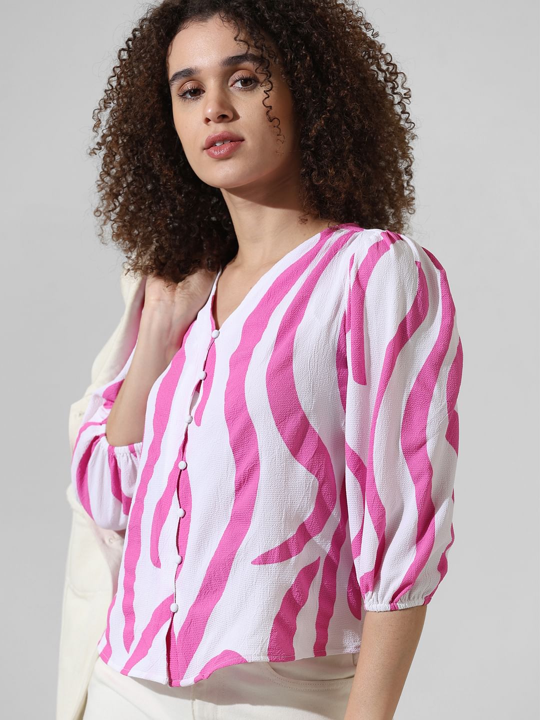 White Abstract Print Top