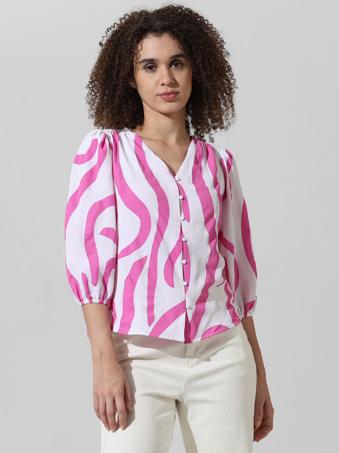 White Abstract Print Top