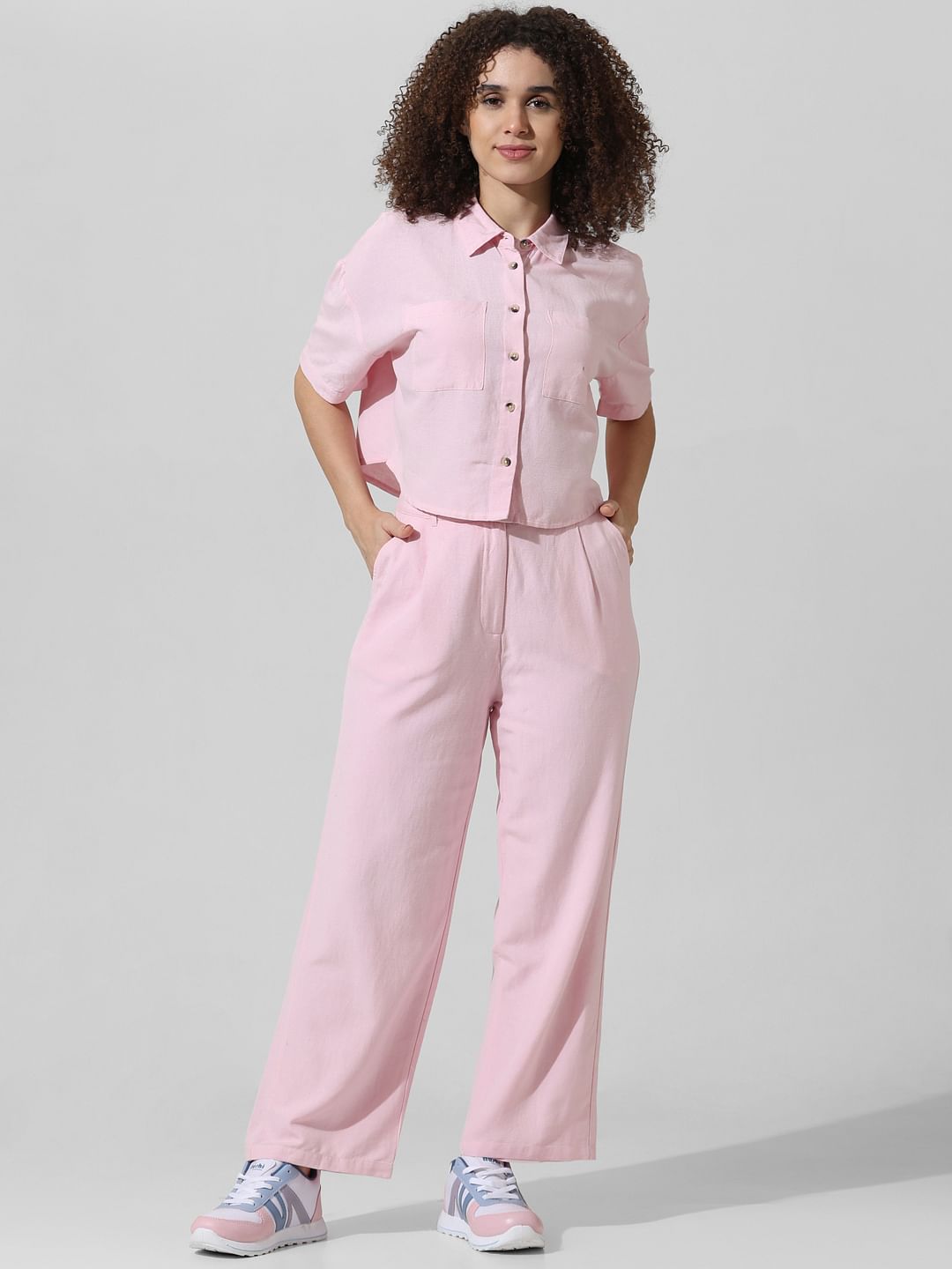 Pink Cropped Co-Ord Set Shirt
