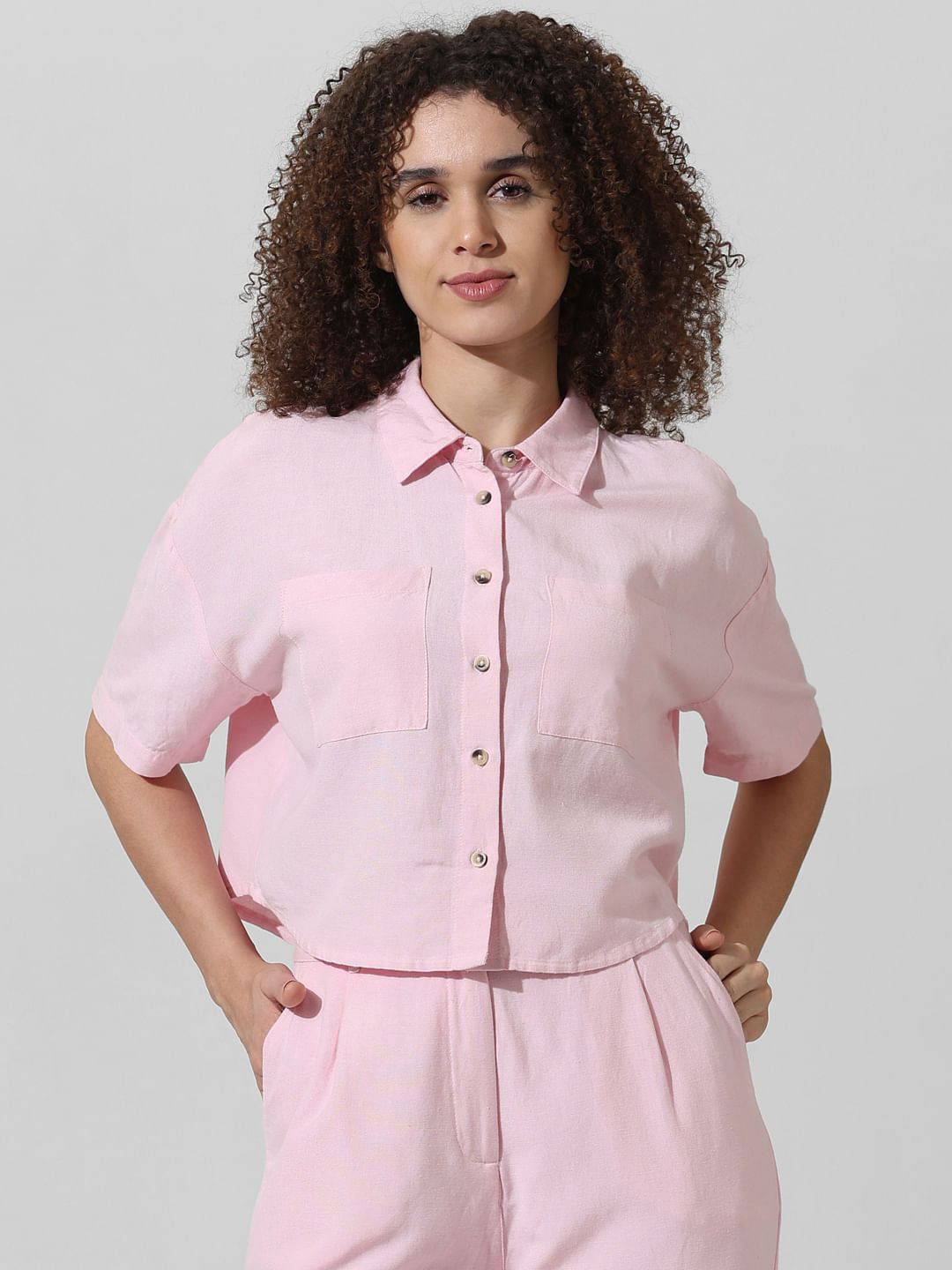 Pink Cropped Co-Ord Set Shirt