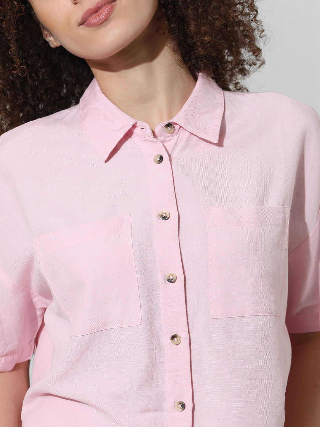 Pink Cropped Co-Ord Set Shirt