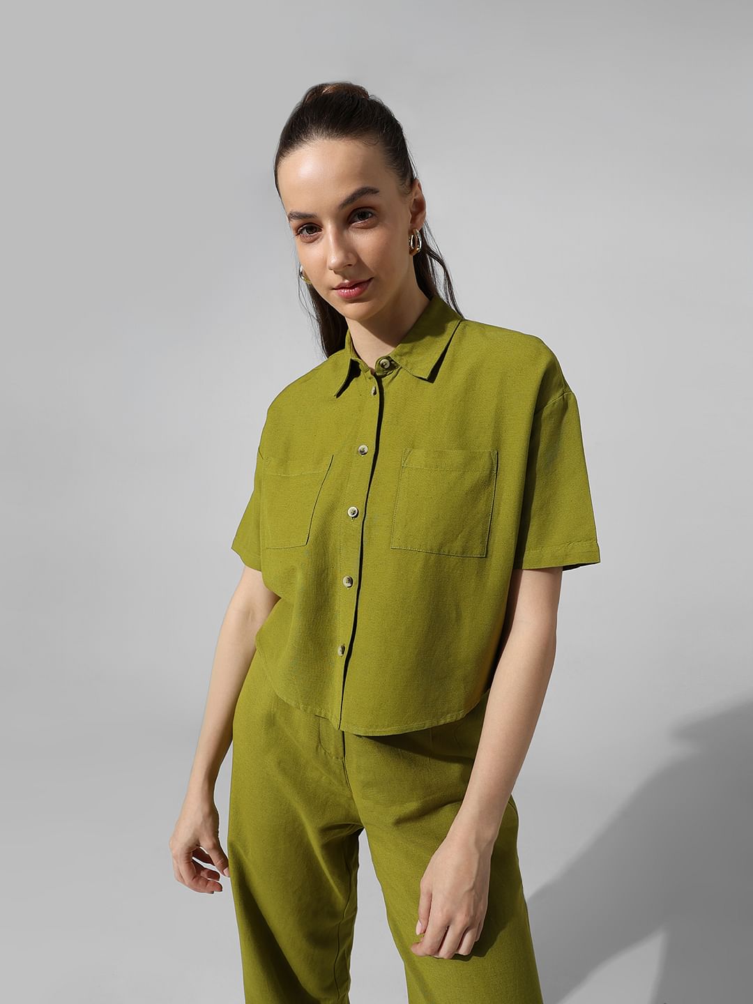Green Cropped Co-ord Set Shirt