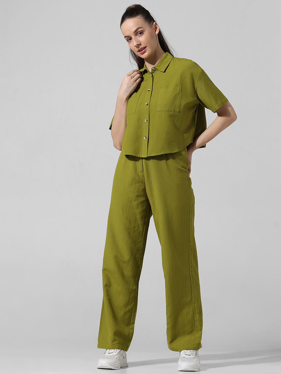 Green Cropped Co-Ord Set Shirt
