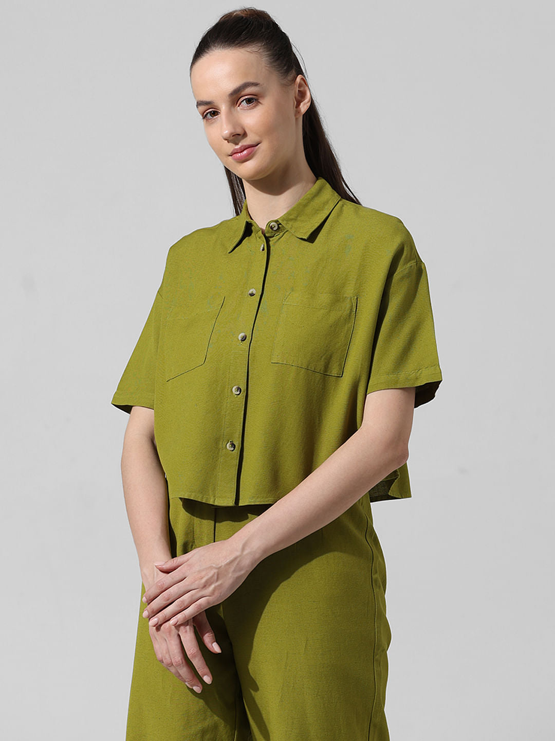 Green Cropped Co-Ord Set Shirt