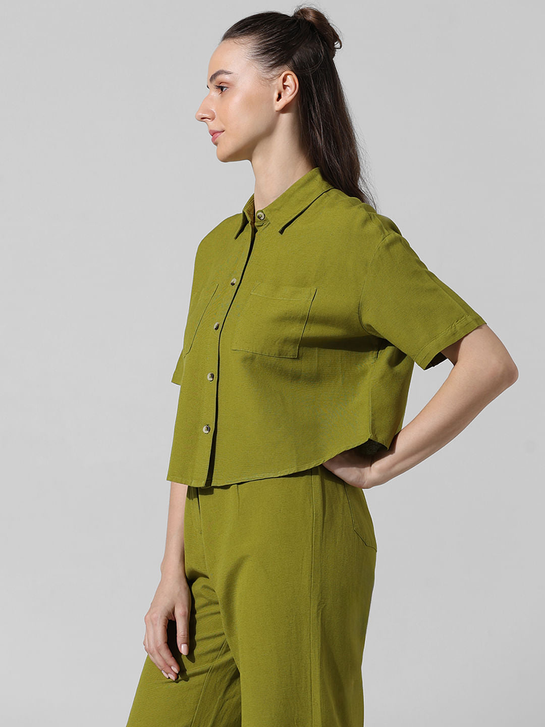 Green Cropped Co-Ord Set Shirt