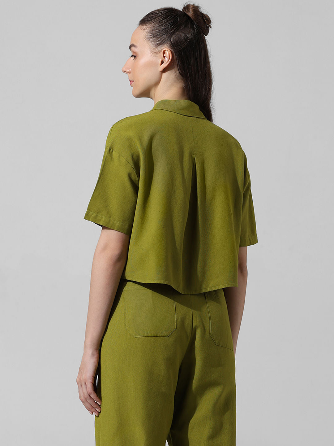 Green Cropped Co-Ord Set Shirt