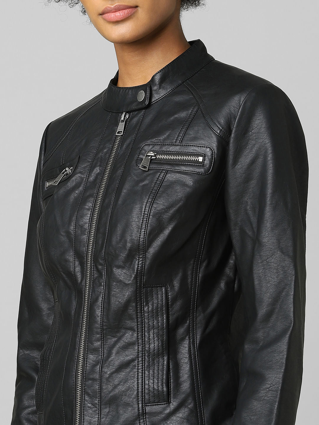 Black Faux Leather Biker Jacket