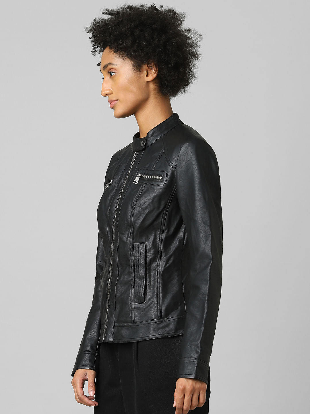 Black Faux Leather Biker Jacket