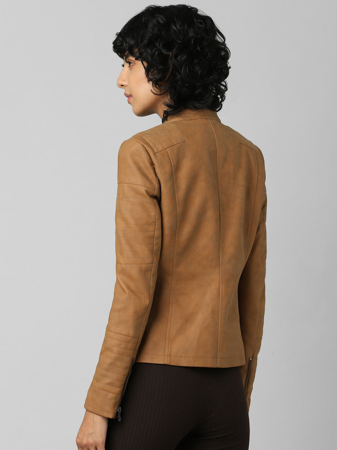 Brown Faux Leather Biker Jacket