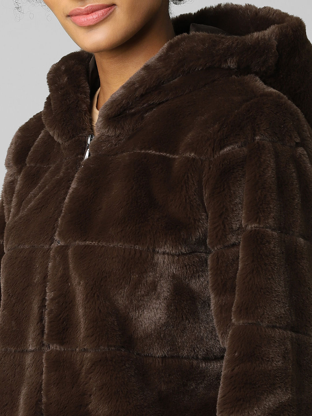 Brown Faux Fur Hooded Jacket
