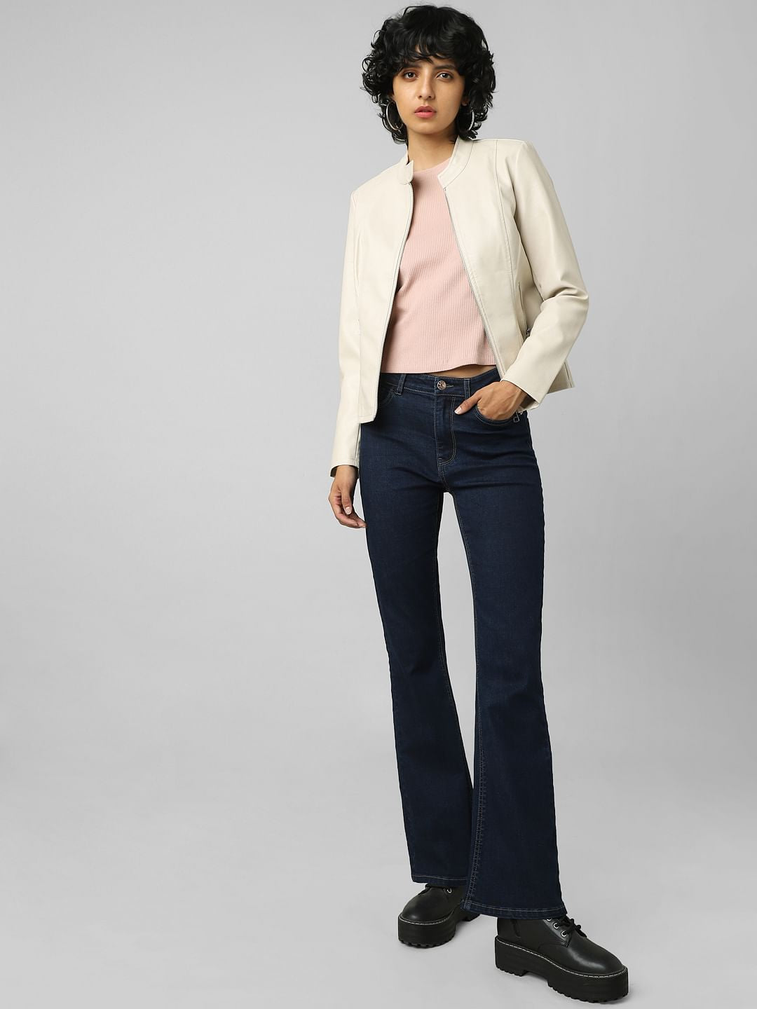 Beige Faux Leather Jacket