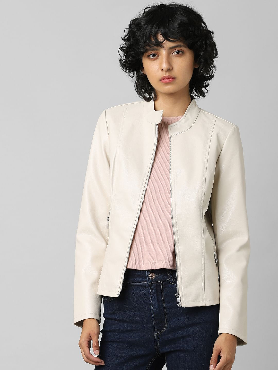 Beige Faux Leather Jacket