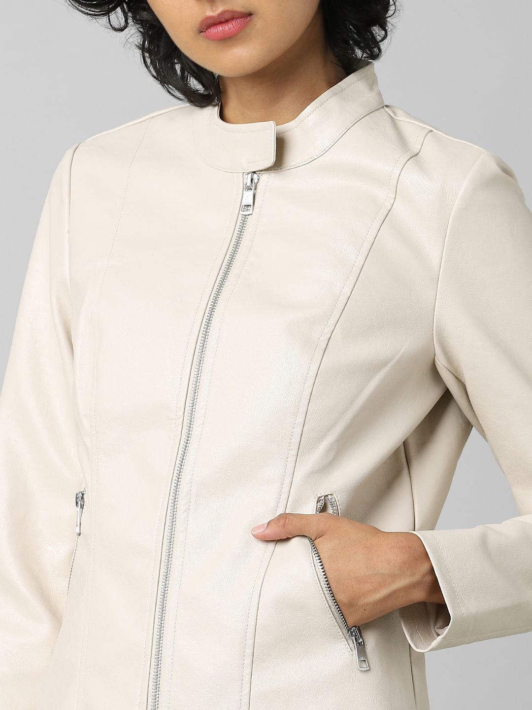 Beige Faux Leather Jacket